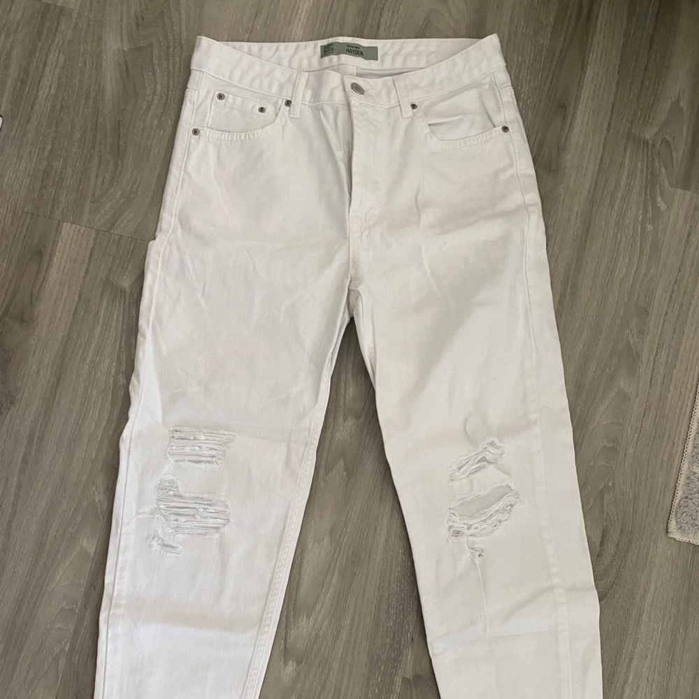Topshop White Destroyed Mom Jean